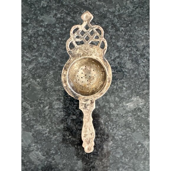 Vintage Ornate Metal Tea Strainer With Handle & Filigree Detailing Brass - Picture 1 of 8